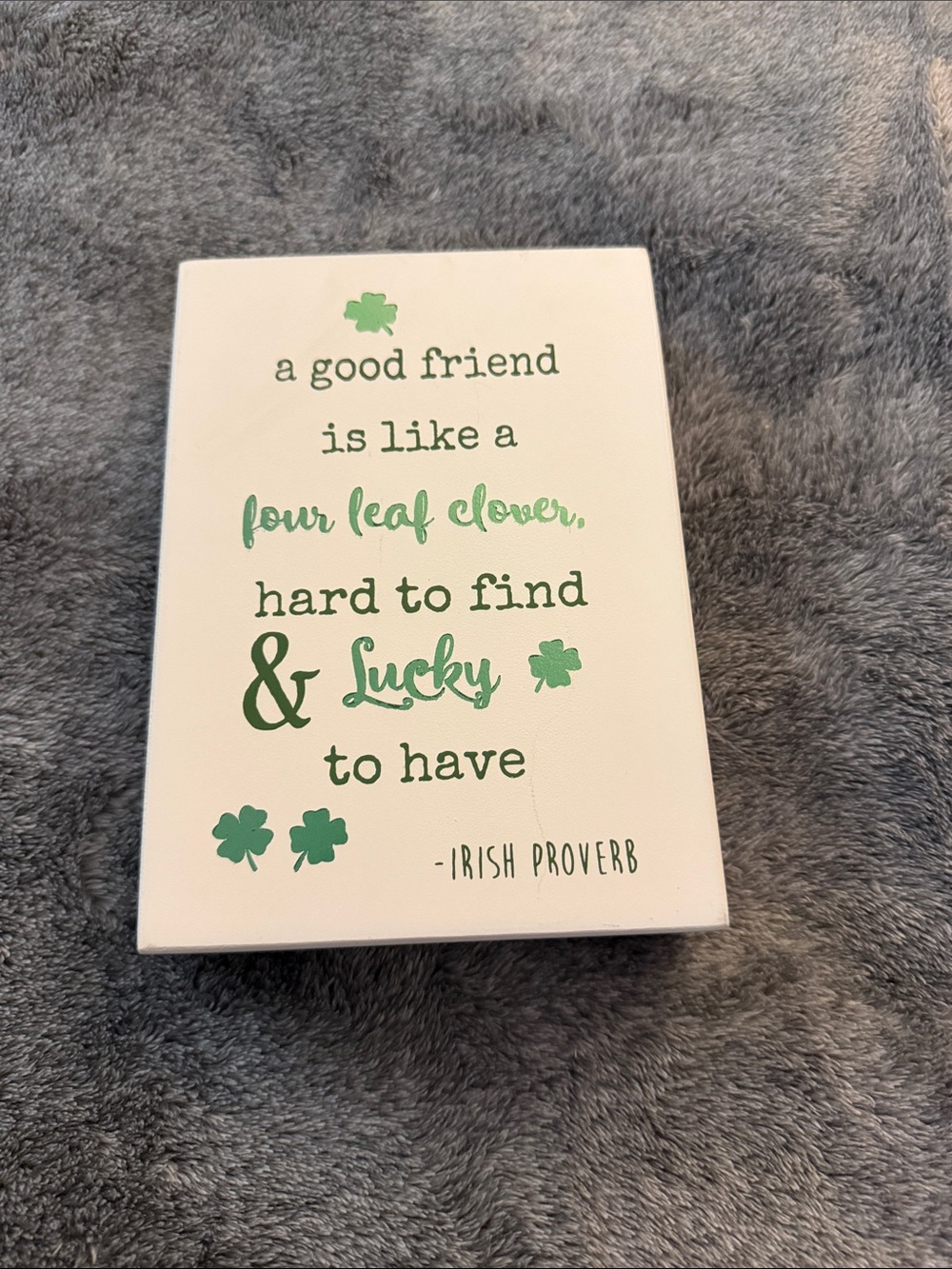 Lucky Four Leaf Clover Inspirational Wall Plaque - White and Green